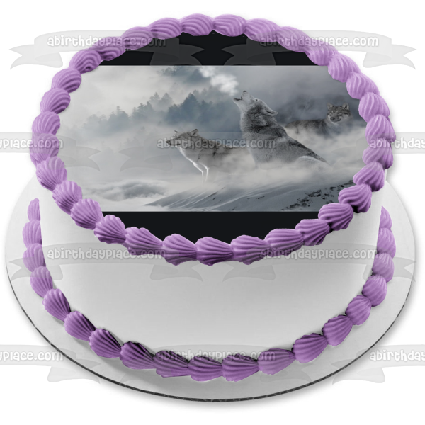 Adorno comestible para tarta con lobos en las montañas nevadas, imagen ABPID50483 