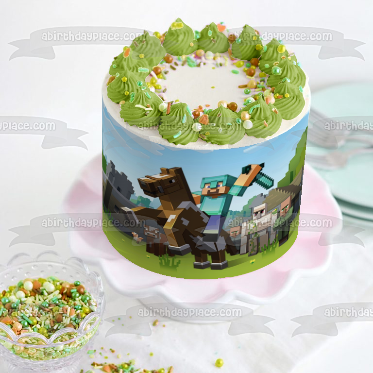 Minecraft Caballo Pixel Espada Edible Cake Topper Imagen ABPID50485 