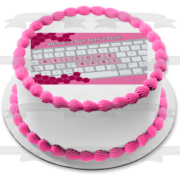 Imagen de adorno comestible para pastel rosa para baby shower de Teenie Tech ABPID50720 