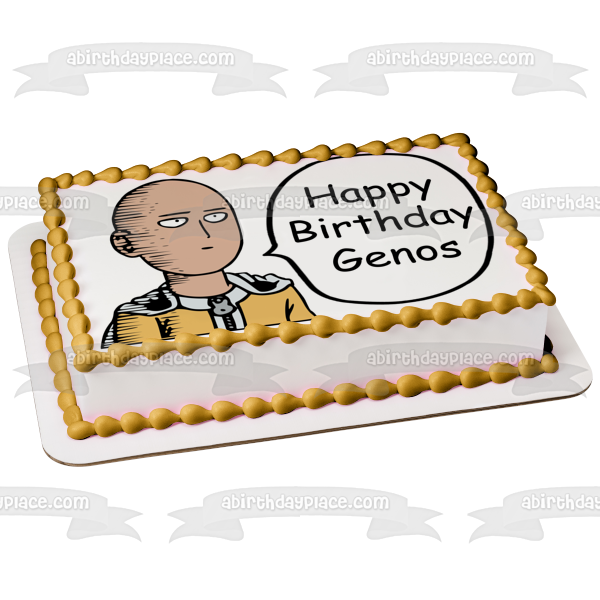 One Punch Man Saitama Goofy Speech Bubble Personalized Edible Cake Topper Image ABPID50739