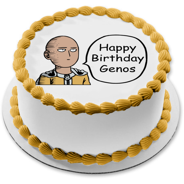 One Punch Man Saitama Goofy Speech Bubble Personalized Edible Cake Topper Image ABPID50739