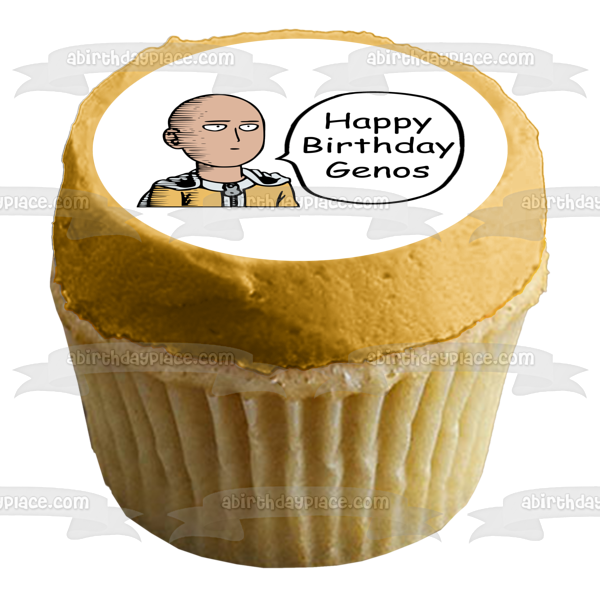 One Punch Man Saitama Goofy Speech Bubble Personalized Edible Cake Topper Image ABPID50739