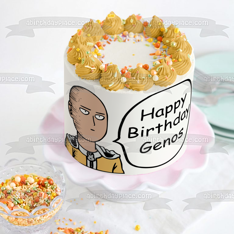 One Punch Man Saitama Goofy Speech Bubble Personalized Edible Cake Topper Image ABPID50739