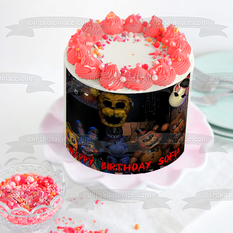 Imagen personalizada para decoración comestible para tarta de Five Nights at Freddy's Chica Bonnie Freddy Fazbear ABPID51009 