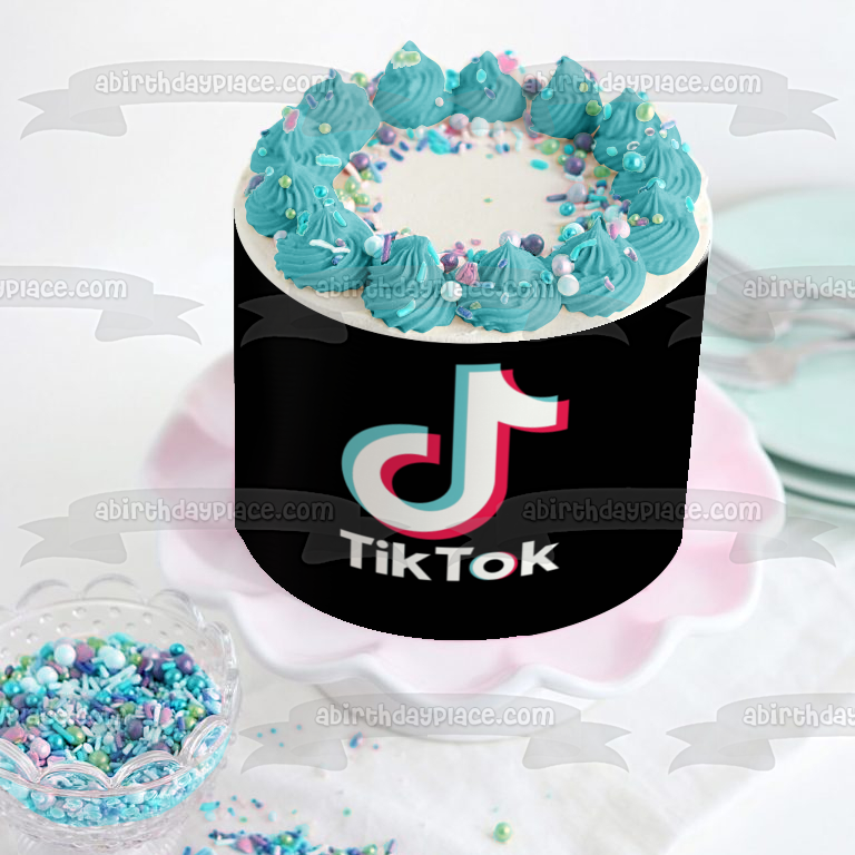 Imagen de decoración comestible para tarta con logotipo de TikTok negro Tik Tok ABPID50776 