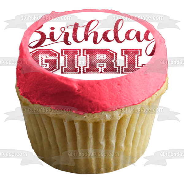 Birthday Girl Jersey Font Red Glitter Edible Cake Topper Image ABPID50786