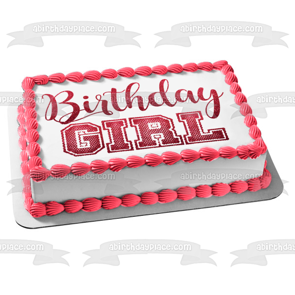 Birthday Girl Jersey Font Red Glitter Edible Cake Topper Image ABPID50786