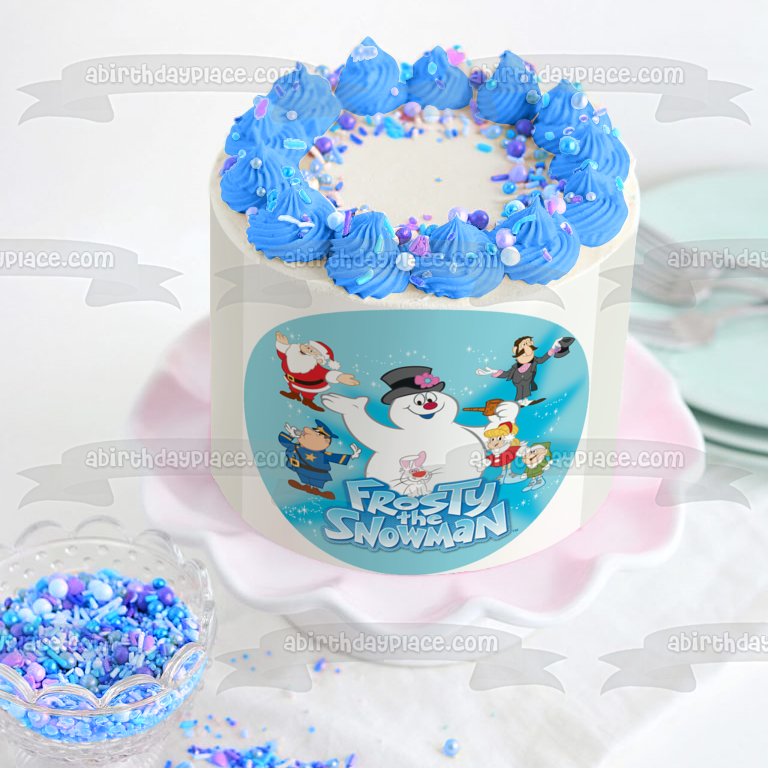 Frosty el muñeco de nieve y sus amigos Santa Profesor Hinkle Karen Hocus Pocus Rabbit Adorno comestible para tarta Imagen ABPID50801 