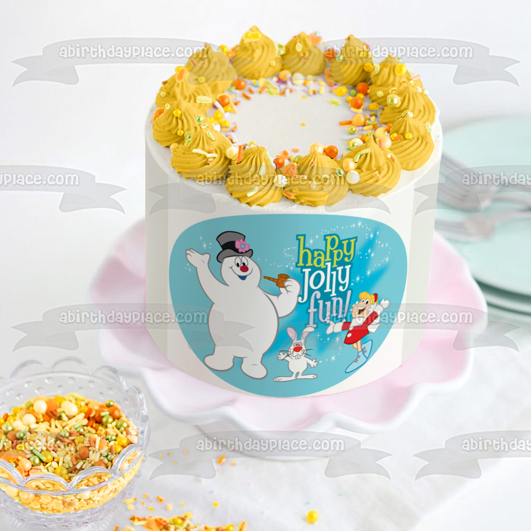 Frosty the Snowman Happy Jolly Fun with Karen and Hocus Pocus Rabbit Edible Cake Topper Image ABPID50803