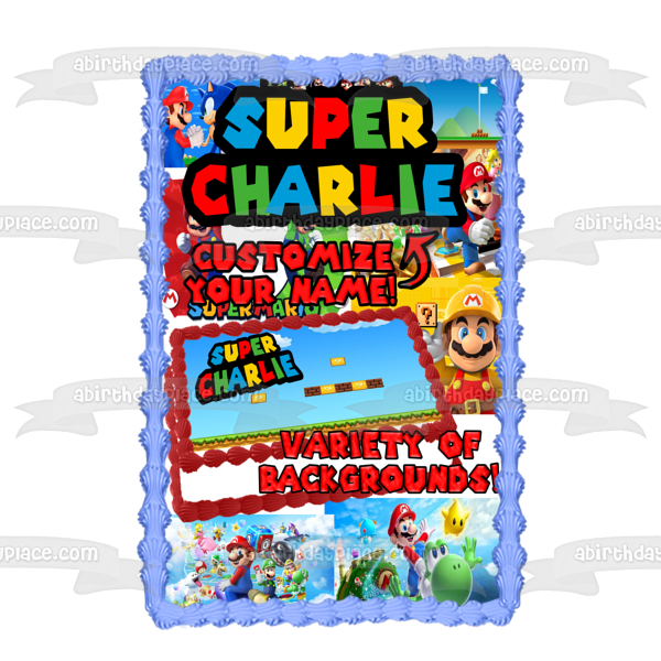 Imagen de decoración comestible para tarta personalizable con fuente de Mario ABPID50805 