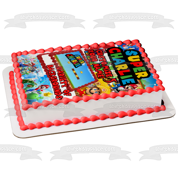 Imagen de decoración comestible para tarta personalizable con fuente de Mario ABPID50805 