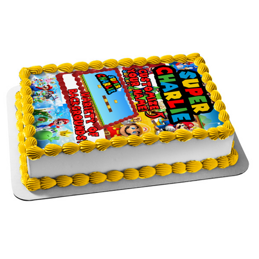 Imagen de decoración comestible para tarta personalizable con fuente de Mario ABPID50805 