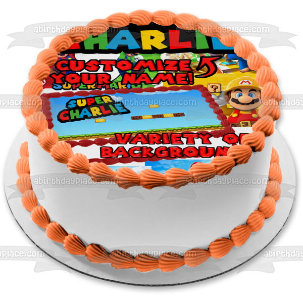 Imagen de decoración comestible para tarta personalizable con fuente de Mario ABPID50805 