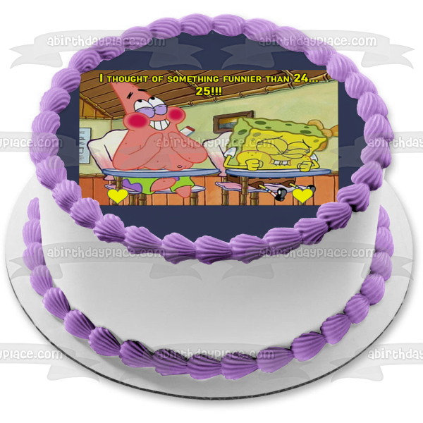 ¡¡¡Pensé en algo más divertido que 24...25!!! Decoración comestible para tarta de Bob Esponja y Patricio con corazones amarillos, imagen ABPID50810 