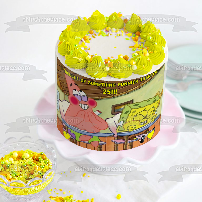 ¡¡¡Pensé en algo más divertido que 24...25!!! Decoración comestible para tarta de Bob Esponja y Patricio con corazones amarillos, imagen ABPID50810 