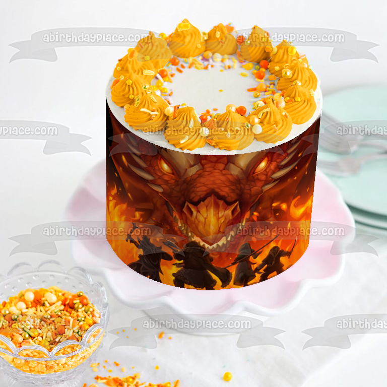 Imagen de decoración comestible para tarta de Dungeons and Dragons Red Dragon Flames Battle Warriors of Waterdeep Dnd ABPID50813 