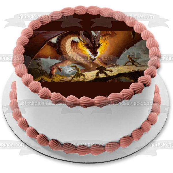 Imagen ABPID50814 de la decoración comestible para tarta de Dragon Battle, juego de rol clásico de mesa de Dungeons and Dragons 