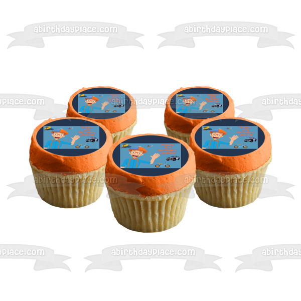 Blippi Youtube Youtuber Transporte Avión Volquete Coche De Policía Bicicleta Personalizada Comestible Cake Topper Imagen ABPID50826 