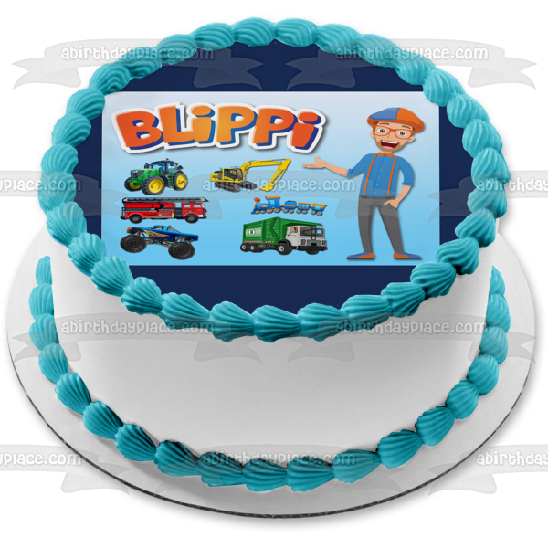 Blippi Youtube Youtuber Transporte Tractor Excavadora Camión De Bomberos Tren Monster Truck Camión De Basura Edible Cake Topper Imagen ABPID50827 