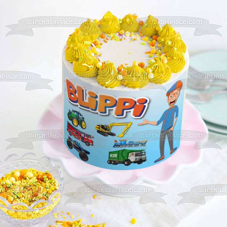 Blippi Youtube Youtuber Transporte Tractor Excavadora Camión De Bomberos Tren Monster Truck Camión De Basura Edible Cake Topper Imagen ABPID50827 