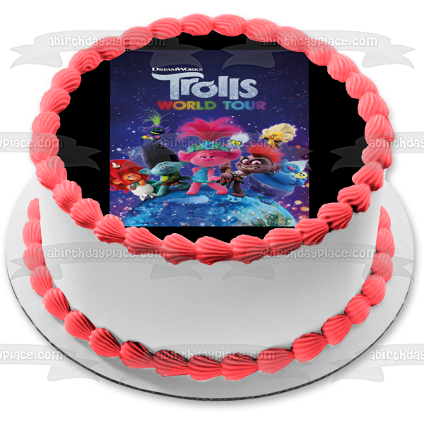 DreamWorks Trolls World Tour Póster de la película Poppy Branch Thrash Queen Essence Queen Barb King Trollex Imagen comestible para decoración de tartas ABPID51063 