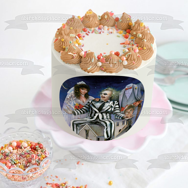 Tim Burton Beetlejuice Wedding Barbara Adam Wedding Edible Cake Topper Image ABPID50857