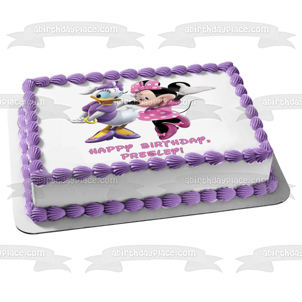 Daisy Duck Minnie Mouse Friends Forever Cumpleaños Disney Nombre personalizado Edible Cake Topper Imagen ABPID51081 