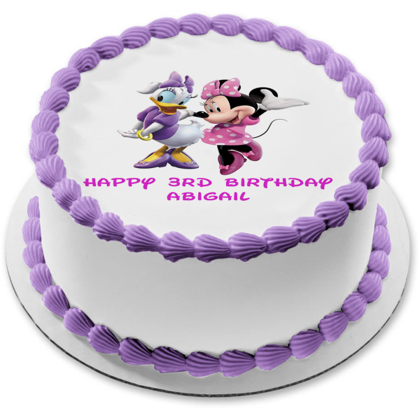 Daisy Duck Minnie Mouse Friends Forever Cumpleaños Disney Nombre personalizado Edible Cake Topper Imagen ABPID51081 