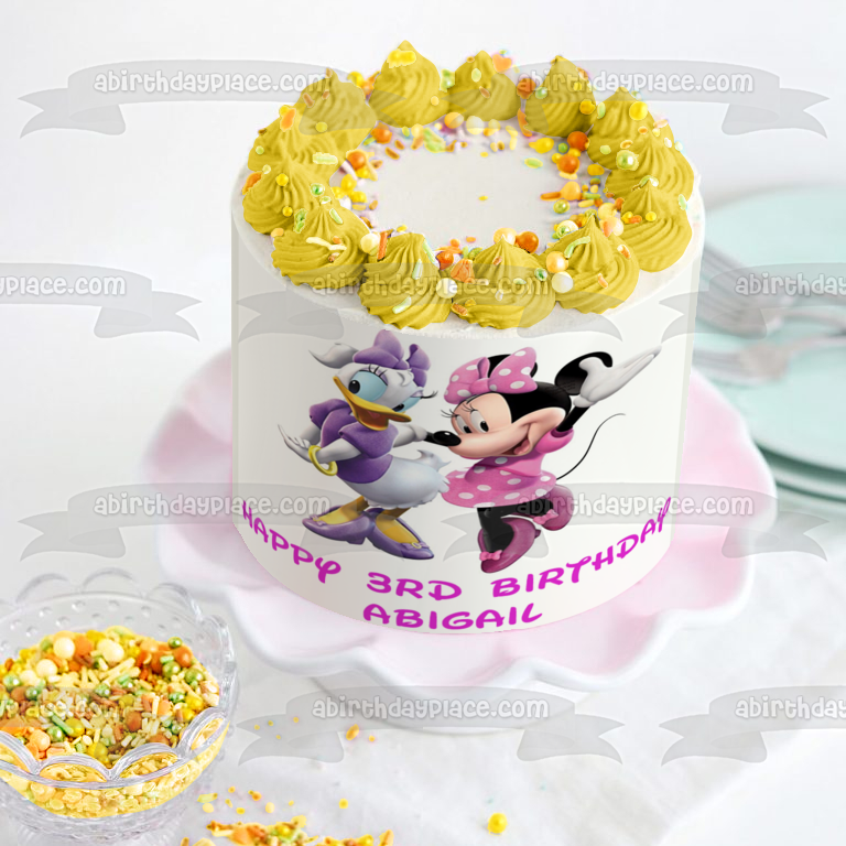 Daisy Duck Minnie Mouse Friends Forever Cumpleaños Disney Nombre personalizado Edible Cake Topper Imagen ABPID51081 