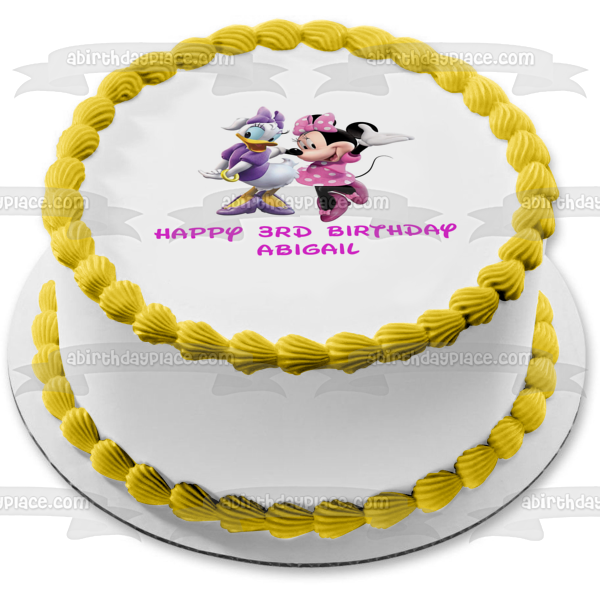 Daisy Duck Minnie Mouse Friends Forever Cumpleaños Disney Nombre personalizado Edible Cake Topper Imagen ABPID51081 