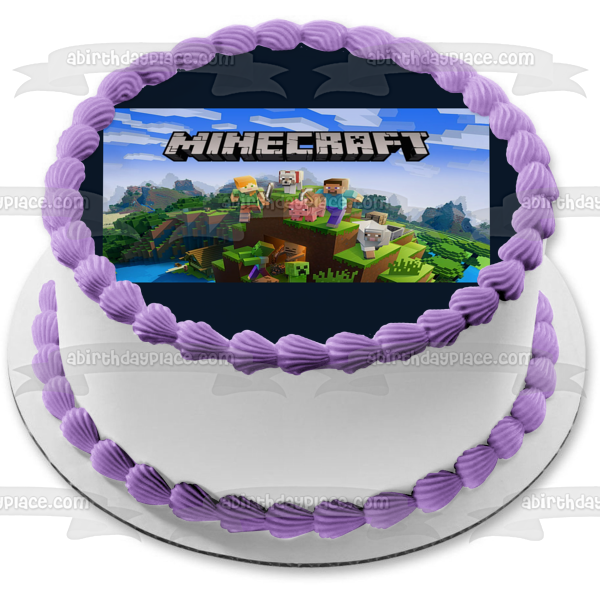 Minecraft Steve Creepers Cerdo Perro Montañas Imagen comestible para tarta ABPID51089 