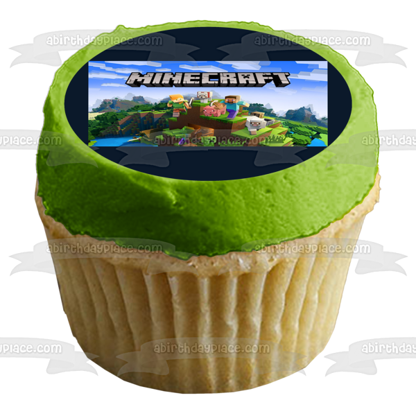 Minecraft Steve Creepers Cerdo Perro Montañas Imagen comestible para tarta ABPID51089 