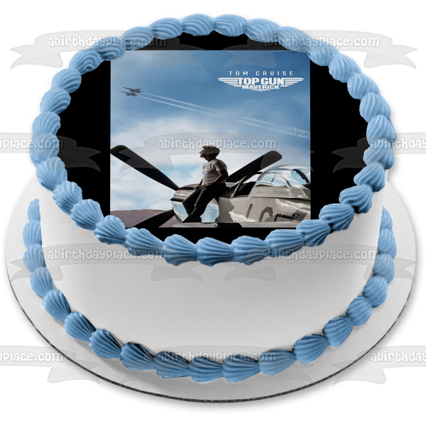 Top Gun Maverick Movie Poster Lt. Pete Maverick Mitchell Tom Cruise Planes Helicopters Edible Cake Topper Image ABPID50882