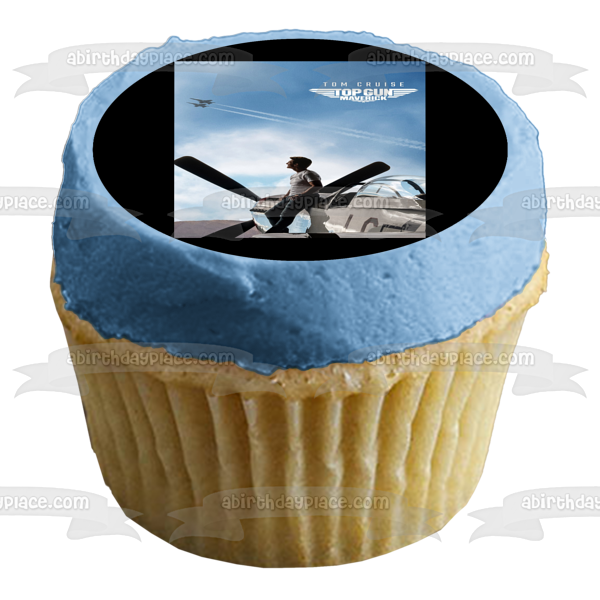 Top Gun Maverick Movie Poster Lt. Pete Maverick Mitchell Tom Cruise Planes Helicopters Edible Cake Topper Image ABPID50882