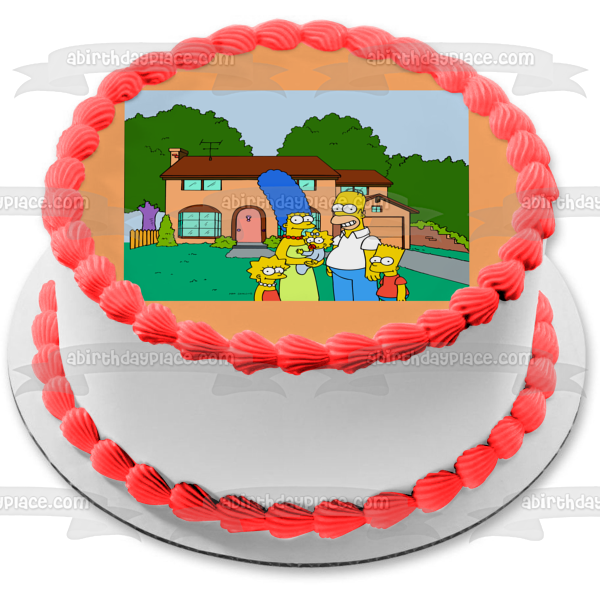 Imagen de decoración comestible para tarta de Los Simpson, Bart, Lisa, Maggie, Marge, Homer House, ABPID51100 