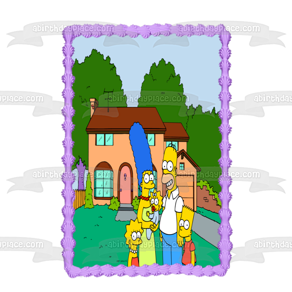 Imagen de decoración comestible para tarta de Los Simpson, Bart, Lisa, Maggie, Marge, Homer House, ABPID51100 