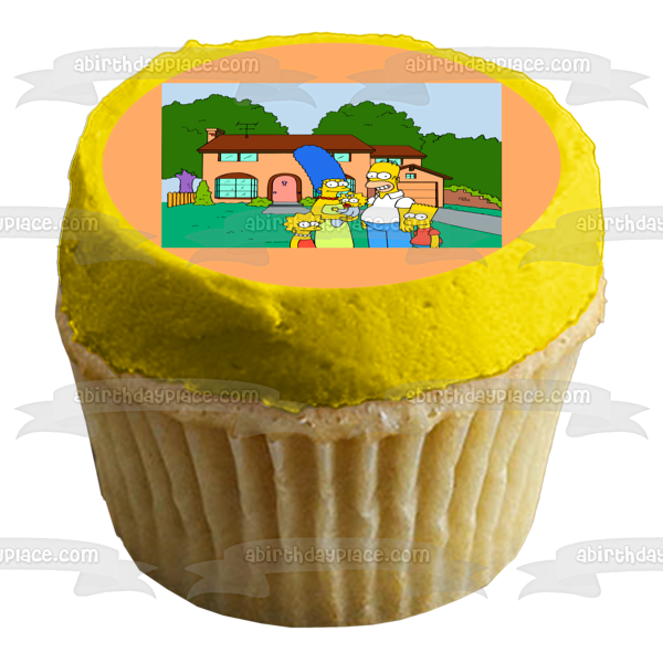 Imagen de decoración comestible para tarta de Los Simpson, Bart, Lisa, Maggie, Marge, Homer House, ABPID51100 