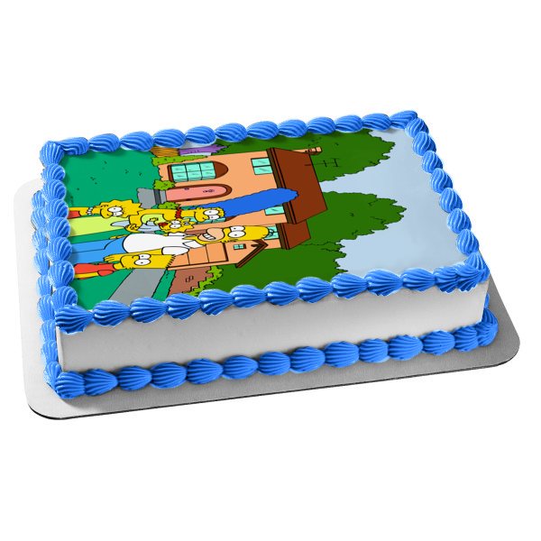 Imagen de decoración comestible para tarta de Los Simpson, Bart, Lisa, Maggie, Marge, Homer House, ABPID51100 