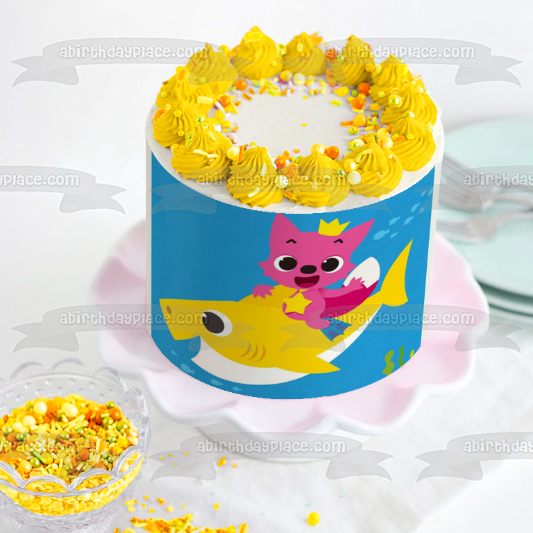 Pinkfong Riding Baby Shark Edible Cake Topper Image ABPID50899