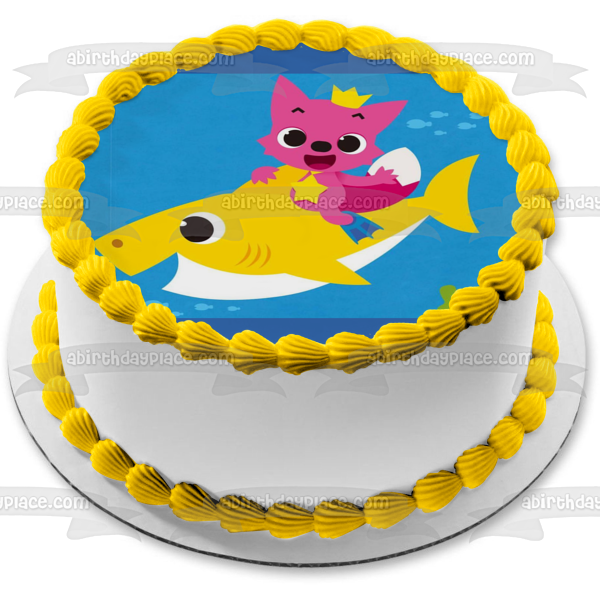 Pinkfong Riding Baby Shark Edible Cake Topper Image ABPID50899