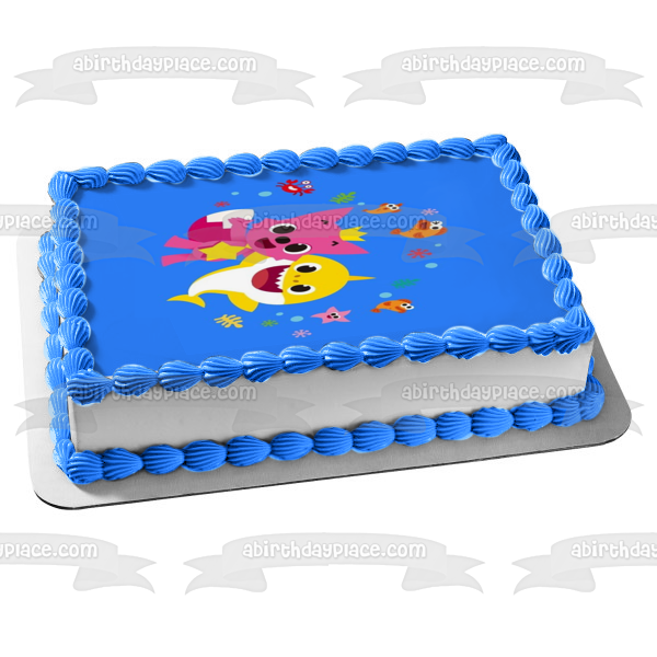 Bebé Tiburón Pinkfong Pez Cangrejo Estrella De Mar Fondo Del Océano Imagen Comestible Para Pastel ABPID50906 