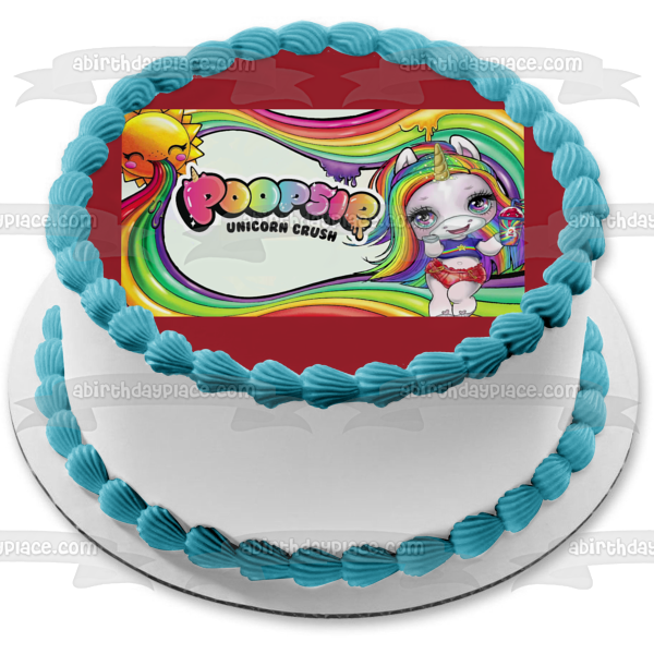 LOL Poopsie Unicorn Crush Rainbow Glitter and Slime Surprise Sun Adorno comestible para tarta Imagen ABPID50907 