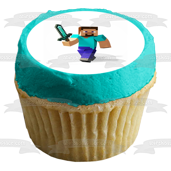 Decoración comestible para tarta con espada de diamante de Steve de Minecraft, imagen ABPID51121 