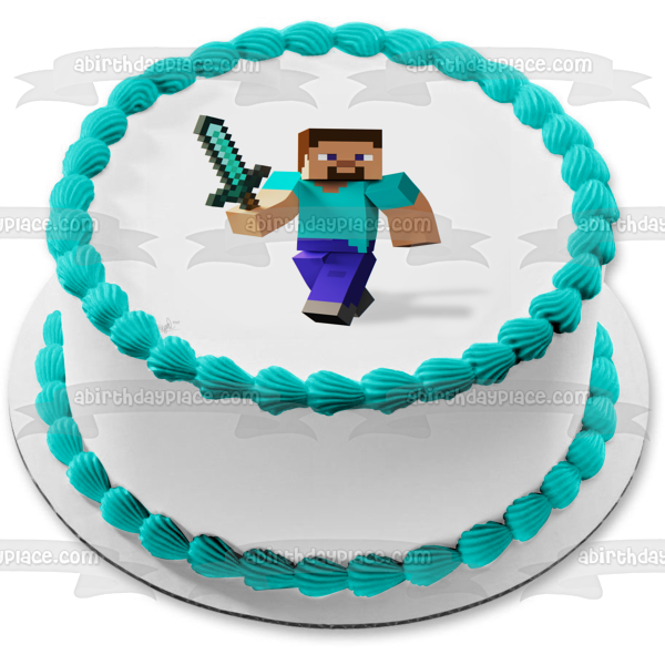 Decoración comestible para tarta con espada de diamante de Steve de Minecraft, imagen ABPID51121 