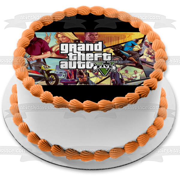 Imagen de decoración comestible para tarta de Grand Theft Auto 5 Franklin Trevor Michael ABPID50916 