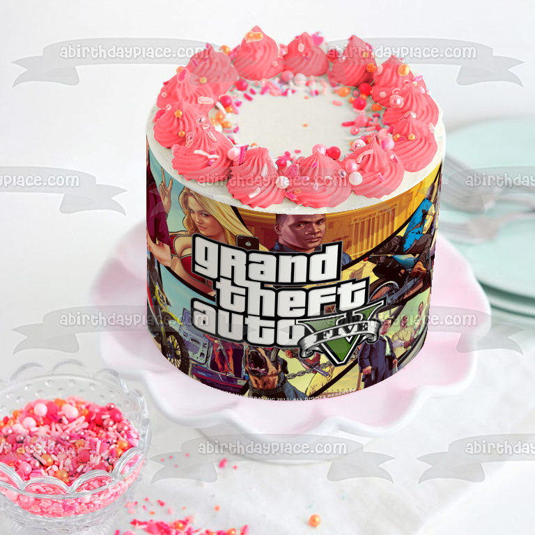 Imagen de decoración comestible para tarta de Grand Theft Auto 5 Franklin Trevor Michael ABPID50916 