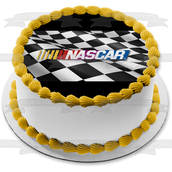 Imagen comestible para decoración de tarta con logotipo de Nascar, fondo a cuadros, ABPID51166 