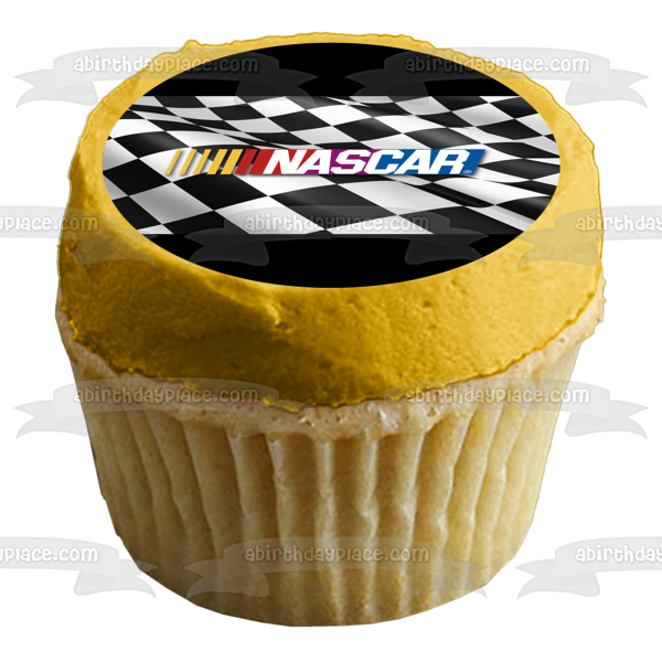 Imagen comestible para decoración de tarta con logotipo de Nascar, fondo a cuadros, ABPID51166 