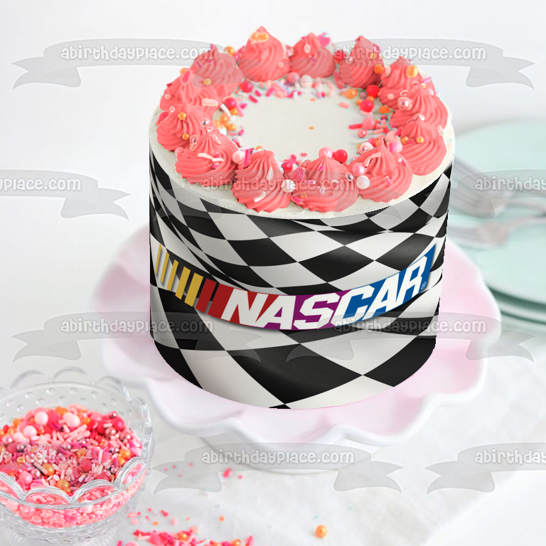 Imagen comestible para decoración de tarta con logotipo de Nascar, fondo a cuadros, ABPID51166 