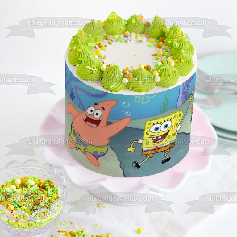 Adorno comestible para tarta con parte inferior del bikini de Bob Esponja y Patricio, imagen ABPID50950 